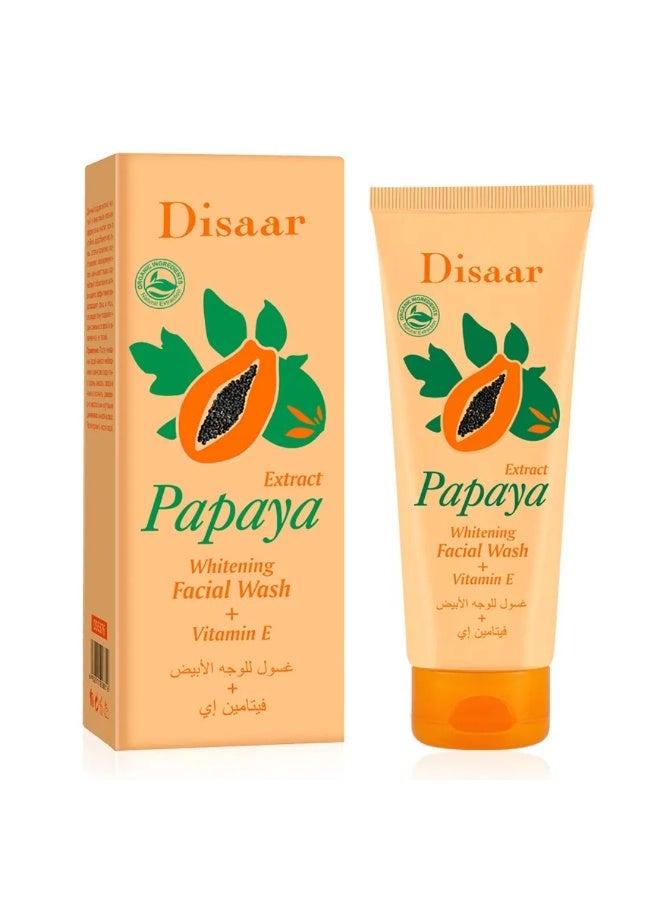 Disaar غسول وجه بابايا لتفتيح البشرة 100 جرام، غسول وجه مستخلص من البابايا مع فيتامين E، منظف وجه مرطب ومشرق وعميق التنظيف، ينظف المسام بعمق، غسول وجه البابايا بمكونات طبيعية - Image 1